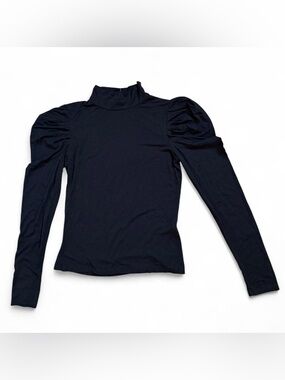 Windsor Black Puff Sleeve Mock Neck Fitted Top Long Sleeve